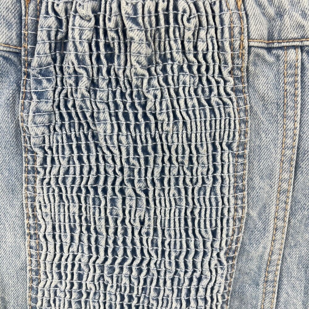 Zara Bustier Top Women's XS Blue Denim Cotton Stretch Smocked Back Strapless - Picture 5 of 13